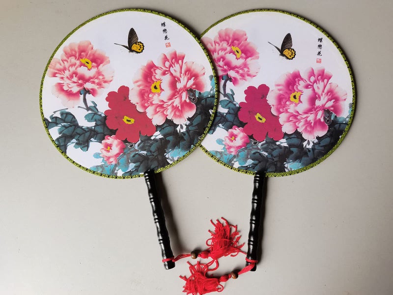 Fodattm 4PCS Round Double-Sided Pattern Chinese Ancient Palace Paddle Hand Fan for Classic Dance - Image 2